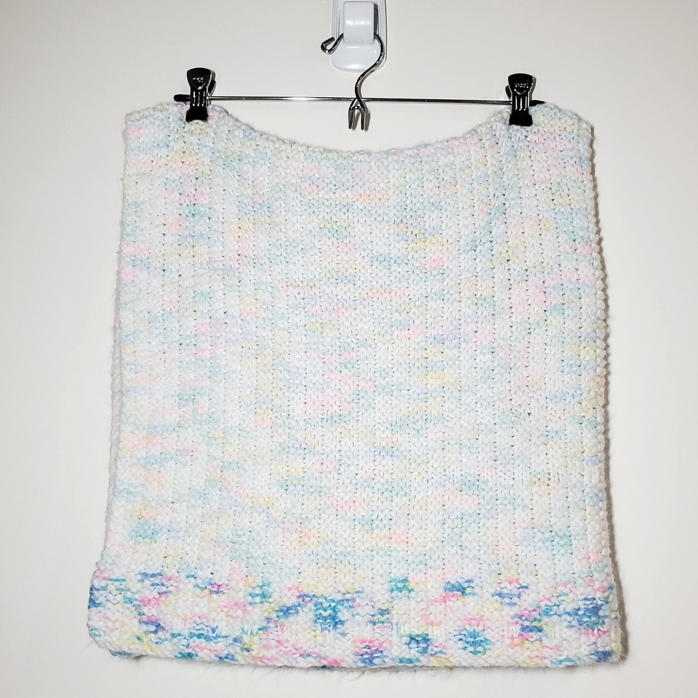 Handmade Crochet baby blanket - pastel blue‎ green yellow pink 34"x36"
